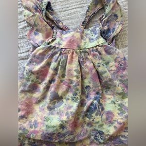 SOLD Watercolor floral purple ruffle baby Gap dress 3-6 months cotton
